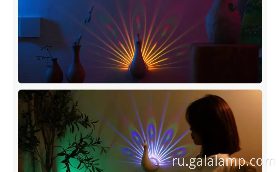 Peacock USB Desk Light: Пульт дистанционного управления рождественская радужная проекция ночная лампа